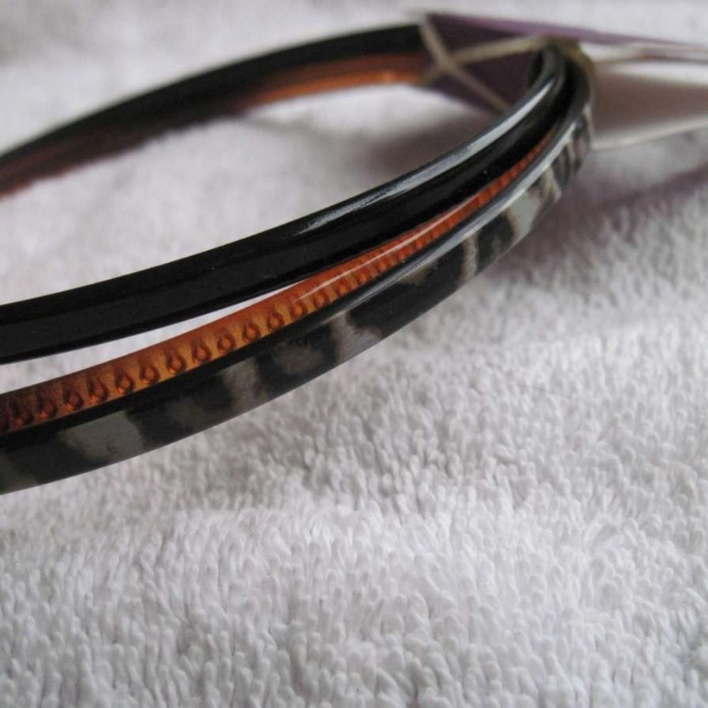 3 Goody Rigid Thin Hard Plastic Black Tortoiseshell Leopard Head Bands Teeth